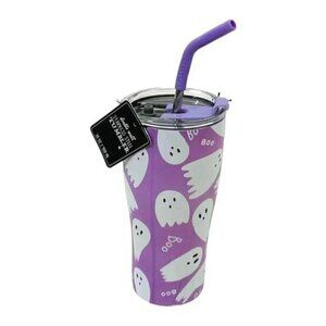 Wellness Double Wall Stainless Steel Tumbler Straw 30oz Halloween Boo Ghost
